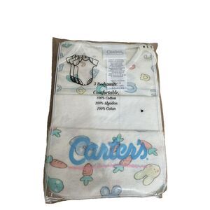 Vintage Carters Childrens Bodysuit Pack of 3- Bunny Carrot Easter Dead Stock 3-6